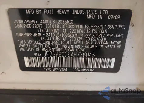 2010 Subaru Forester 2.5X Premium из США, поврежденный, VIN JF2SH6CC9AH736045